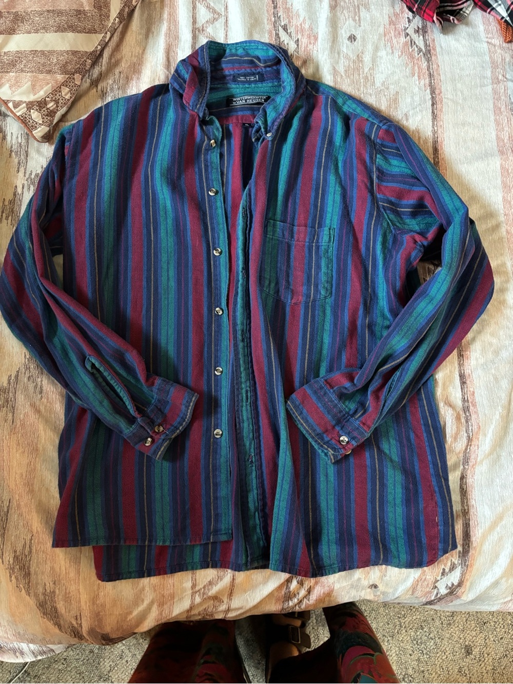 Van Heusen Blue & Burgundy Striped Lightweight Shirt Jacket